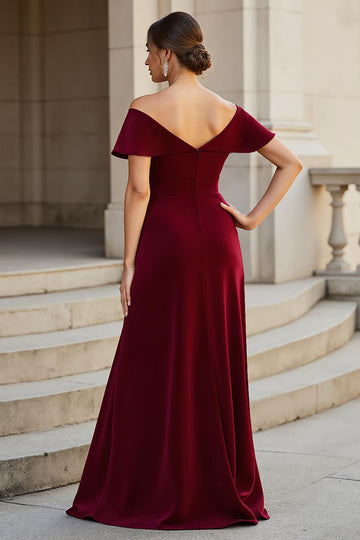 A-Line Burgundy Off The Shoulder Mother Of The Bride Dress